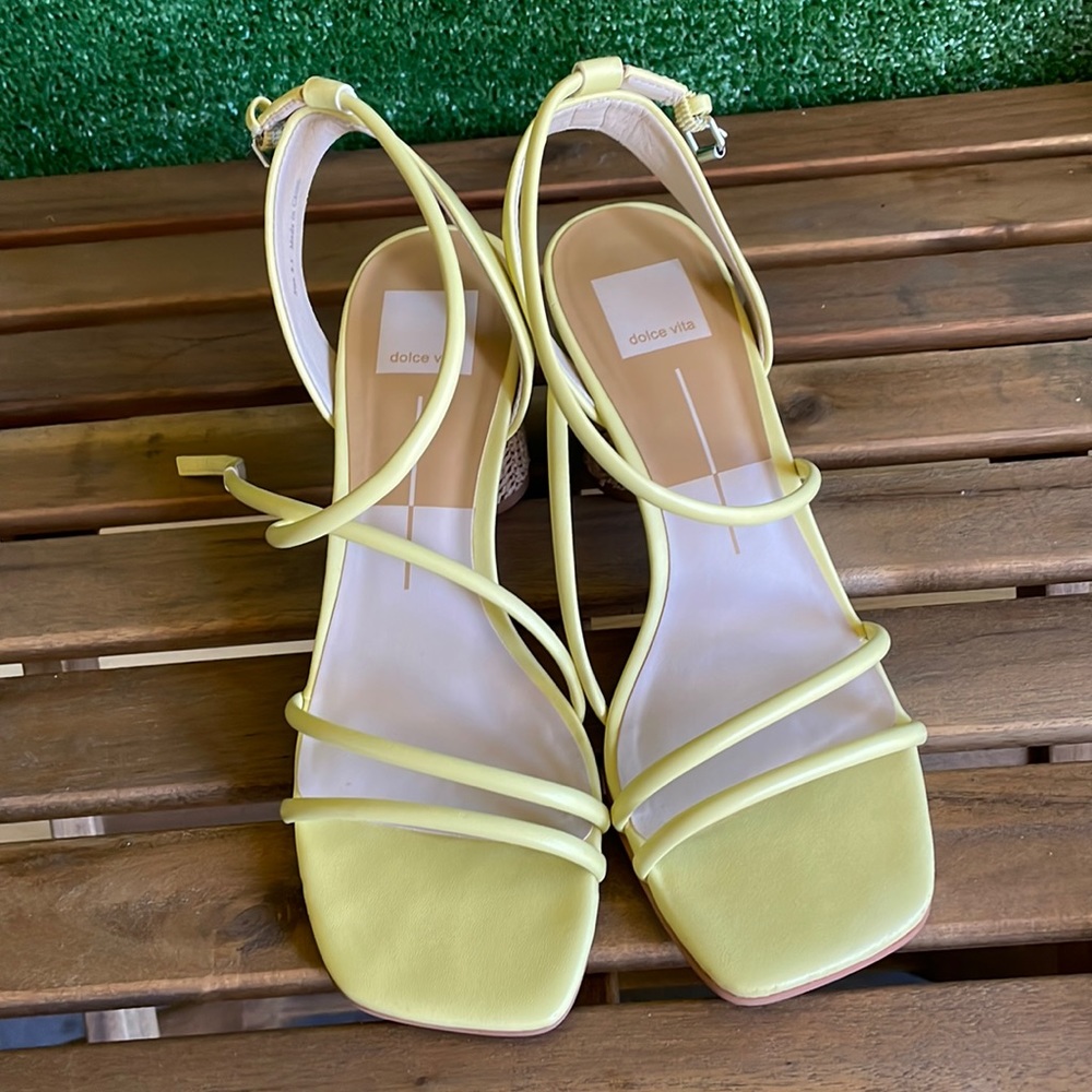Dolce vita yellow wicker blocked strappy heels